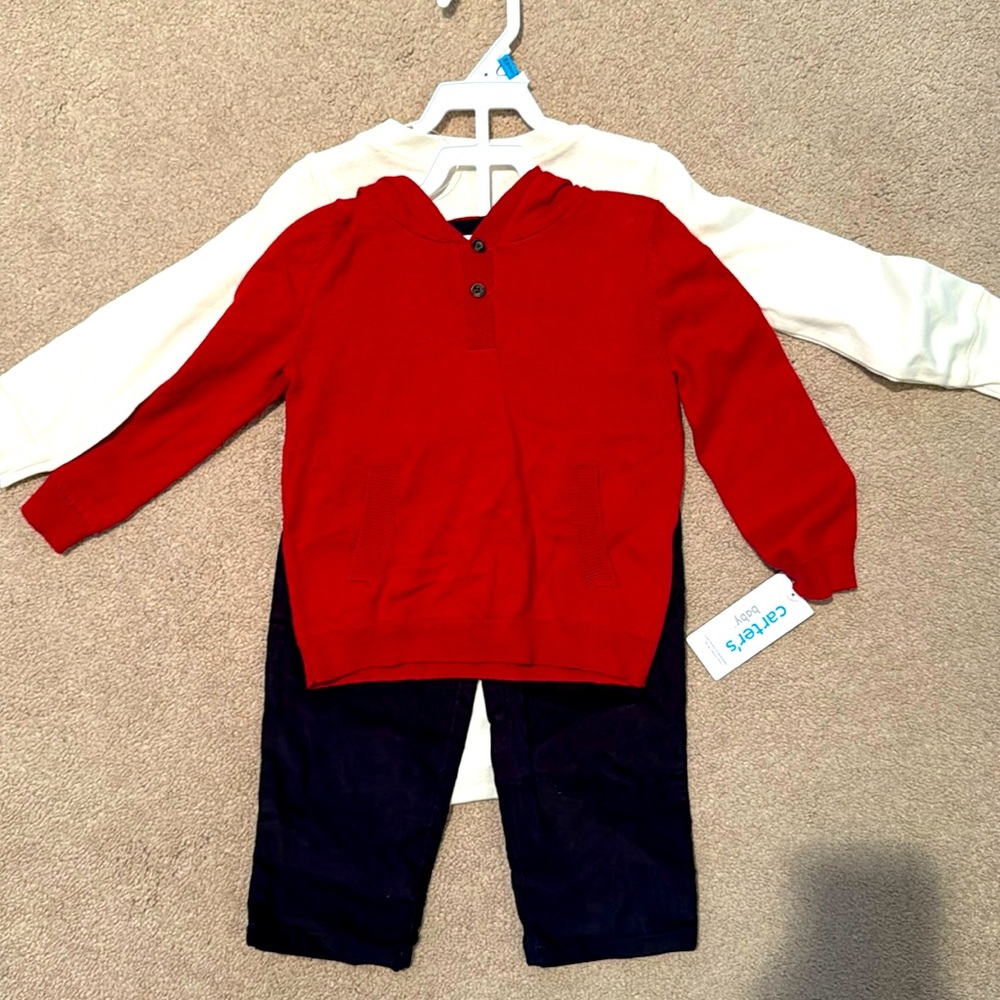 NWT 24 month CARTERS 3 piece matching set  christmas winter corduroy black pants